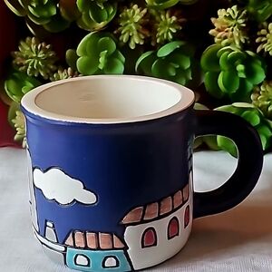 Quito Ecuador Hand-painted Blue Ceramic Mug with Artistic Design
